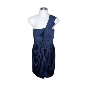 BCBGMAXAZRIA Palais Cocktail Dress Size 2 One Shoulder Grecian Glam Navy Blue